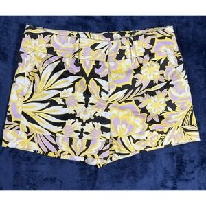 Women New York & Co 7th‎ Avenue 4" Short Stretch Yellow Black Shorts Size 8